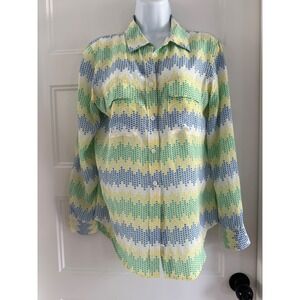 Equipment Femme Silk Button Down Shirt Multi Color Dot Chevron Blouse Size M